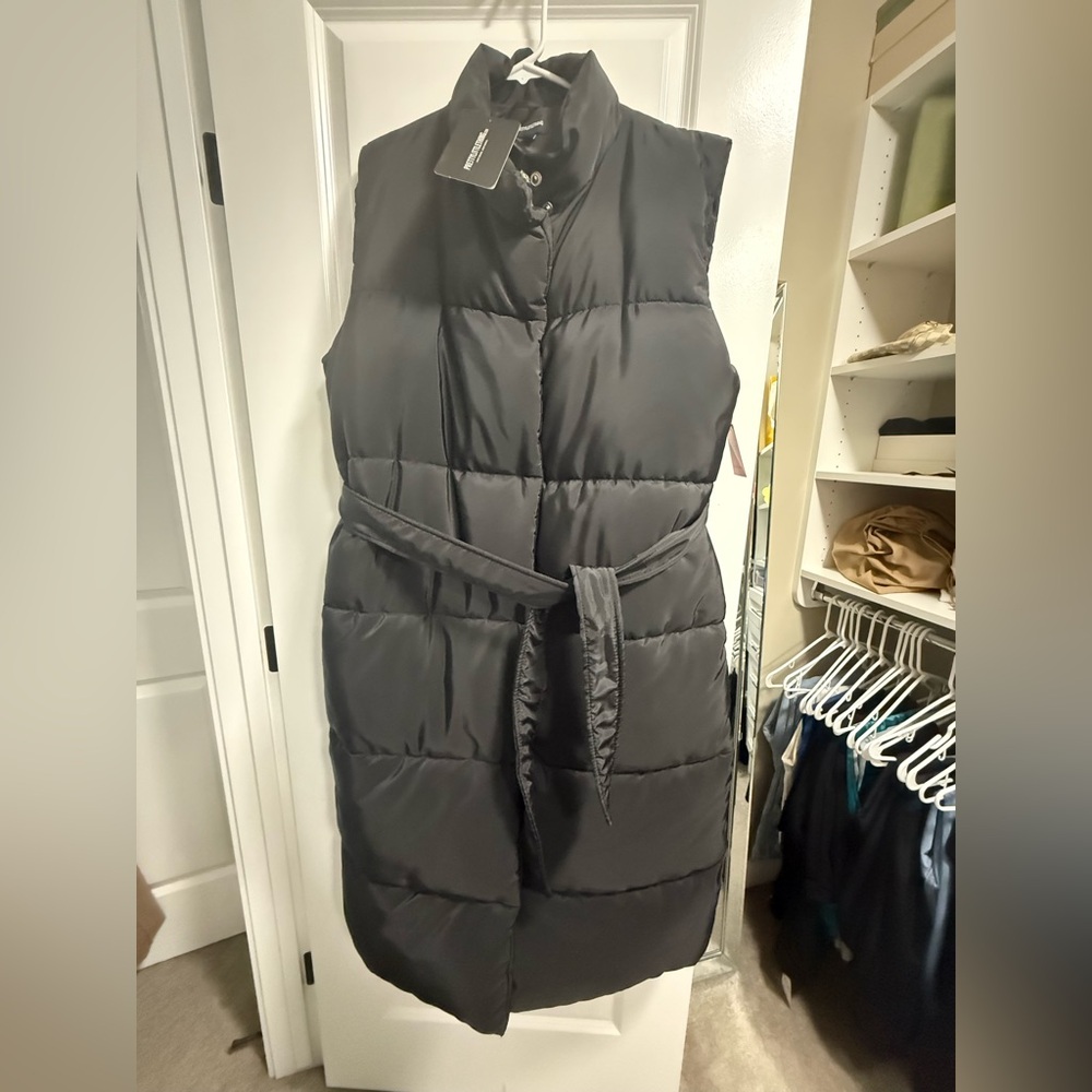 PrettyLittleThing Charcoal Belted Puffer Vest - Oversized